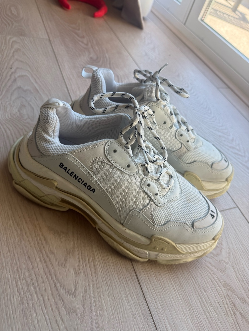 Balenciaga White and Cream Triple S Style Sneakers